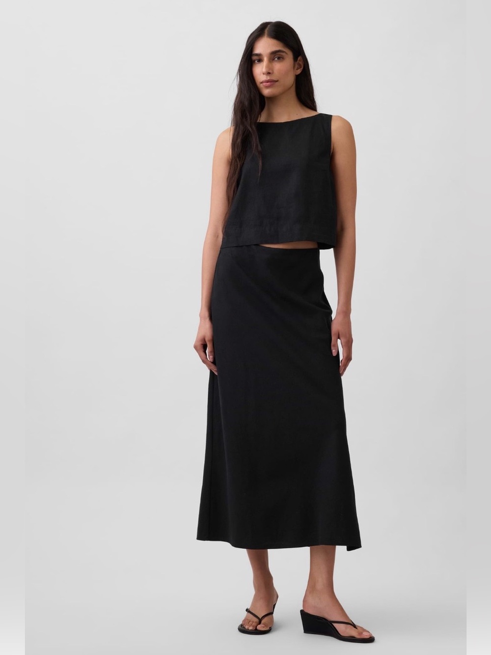 NWT-GAP Black Linen Blend Maxi Slip Skirt, Small